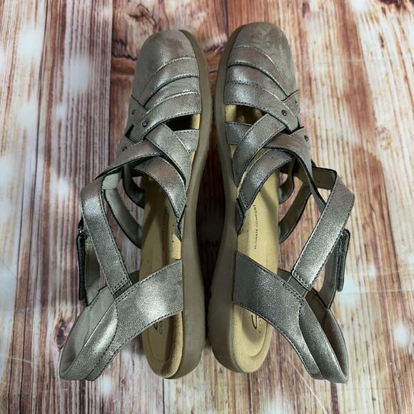 Clarks ELIZABELLE SEA Size 8.5 Bronze Metallic Leather Closed Toe Sandals Shoes - Picture 6 of 10